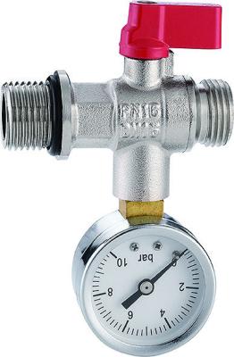 6000 Nickel Plated Manifold Parts Brass Test Valve Ball Type DN15 Male x Male Threaded with Bottom Pressure Meter Outlet