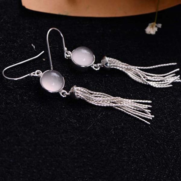 Sterling Silver Tassels Rose Quartz Drop Earring (058958)