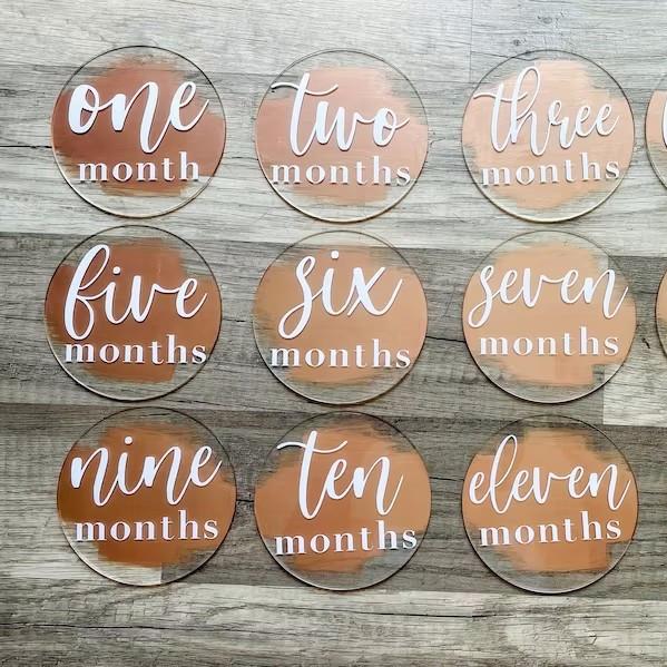 Acrylic Carved Wooden Milestone Discs Gift Pregnancy Milestone Discs