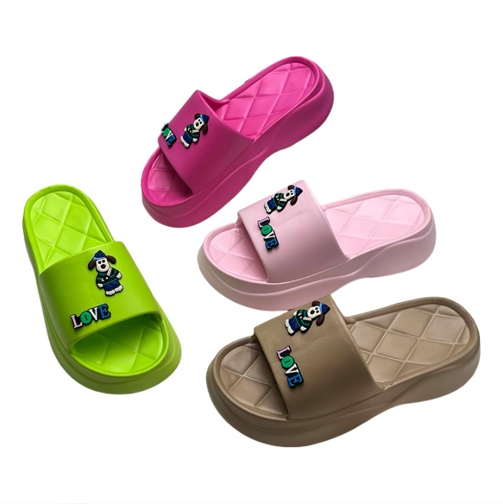 EVA Women Thick Platform Cartoon Puppy LOVE Letter Quilted Insole Slide Sandals