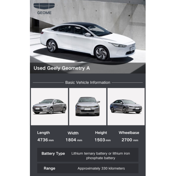 For Geometry a 5-seater New Energy Used Car with 330km Range 100-150kW Motor 50-70kWh Battery Compact Single Speed Gearbox