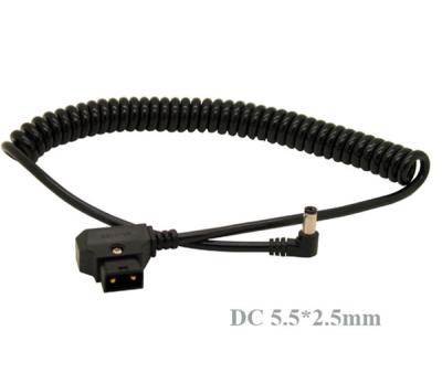 Coiled D-Tap to Right angle DC 5.5x2.5mm Cable for DSLR Rig Power V-Mount Anton Battery