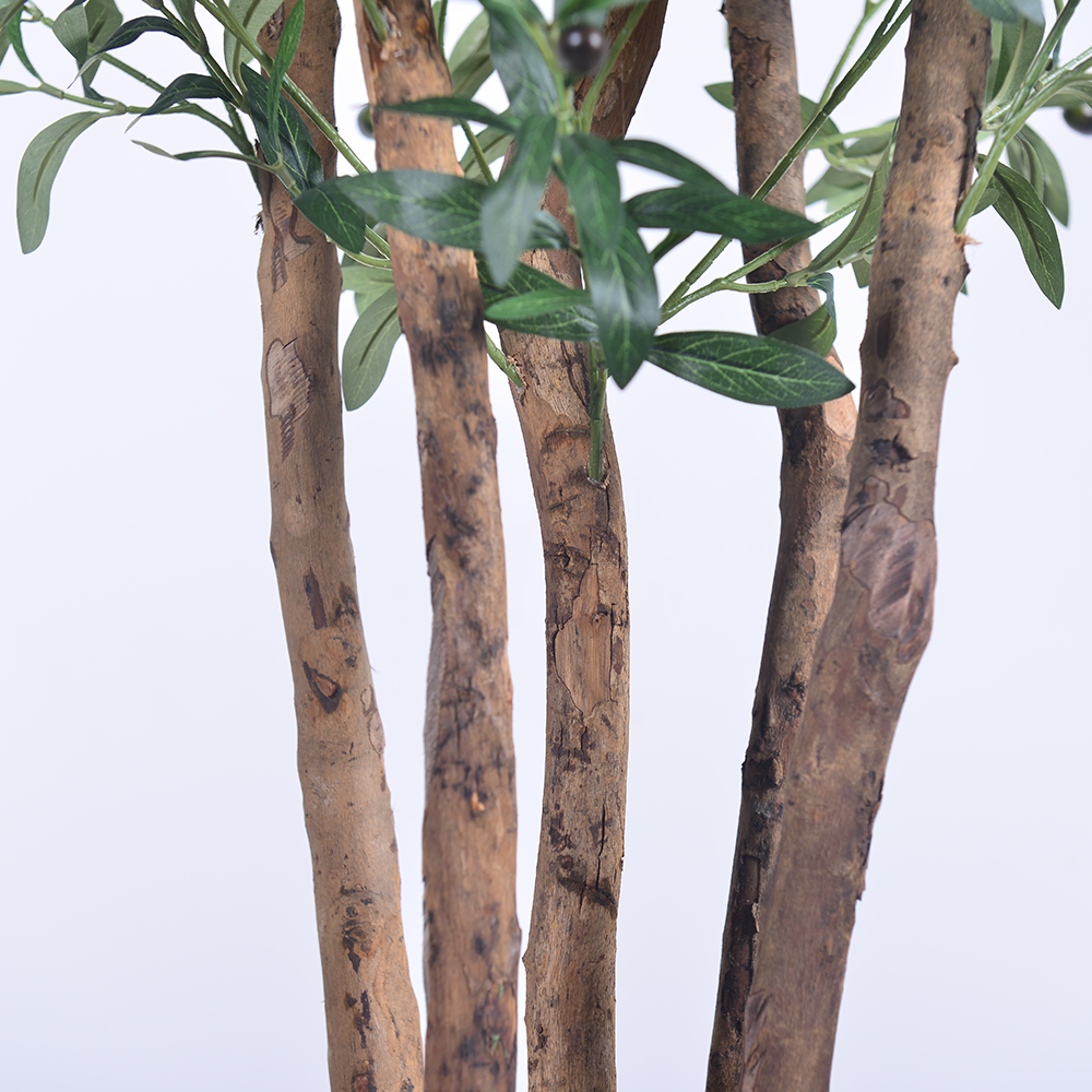 High-End 6FT Faux Olive Tree Indoor Multi Trunk Black Artificial Tree Olive With Natural Wood Trunk For Home Office Mall Decor