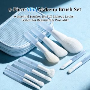 9-Piece Mini Travel Makeup Brush Set with 300,000+ Ultra-Soft Bristles and Macaron Color Options in Compact Travel-Friendly Size