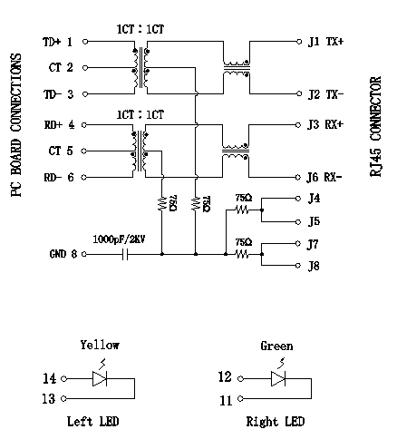 RTA-114BAD1A Magnetic RJ45 Connectors Female Jack With Transformers 10/100Base-T