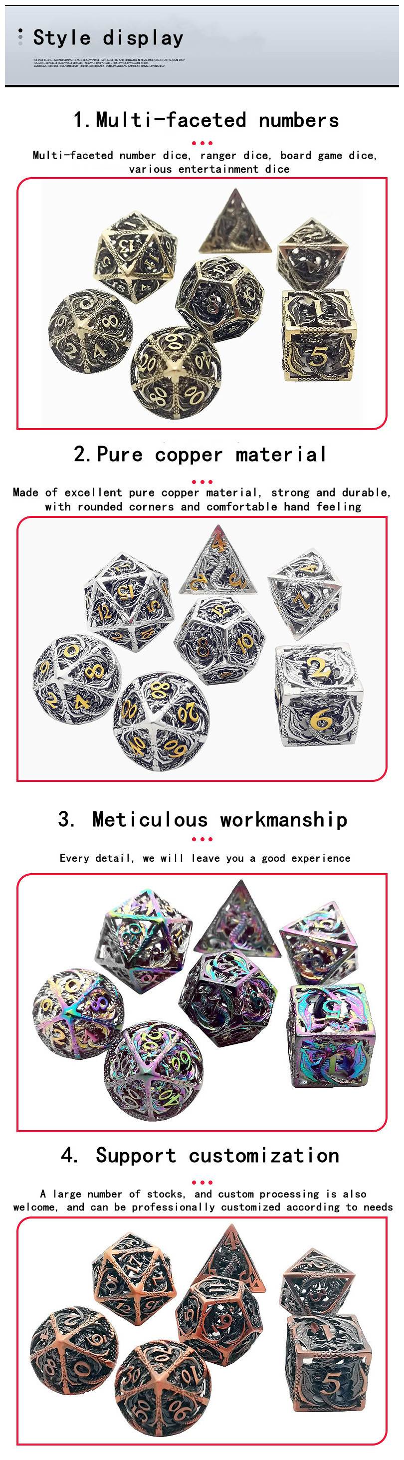 Custom Copper Metal Hollow Dice Set with 14mm-20mm Side and Customized Color for DND Games