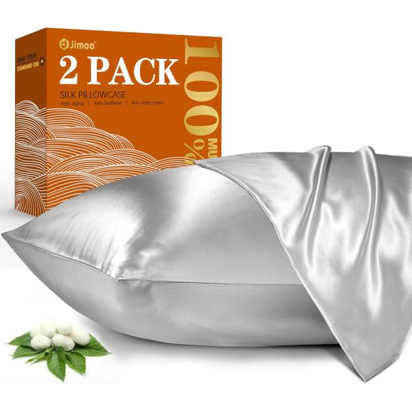 100% Polyester 22 Momme Natural Silk Pillow Cases Set of 2 with Zipper for Hair and Skin
