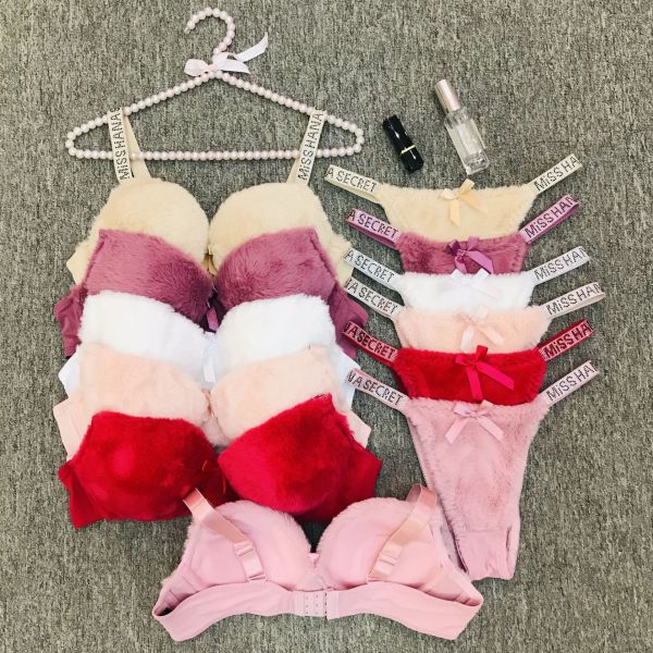 Underwear Bra Set Plush Fabric Underwire Plush Bra Rhinestone Strap Bra Large Size Wholesale 46-52 C Cup Women