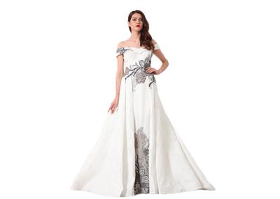 Elegant White Ladies Off Shoulder V Neck Wedding Dress Fully Lined Custom Size