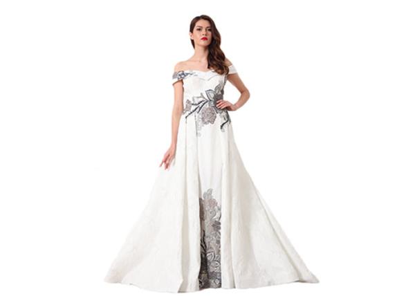 Elegant White Ladies Off Shoulder V Neck Wedding Dress Fully Lined Custom Size