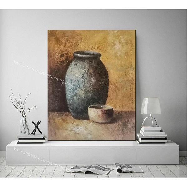 Handmade Abstract Still Life Oil Painting Two Jars on Canvas For Living Room Wall Art Home Dec
