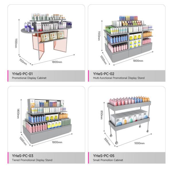 Multicapa de cuidado de la piel gris de promoción de la mesa de cosmética de la pantalla de estante para el diseño de la tienda de belleza y la decoración de la tienda de venta al por menor