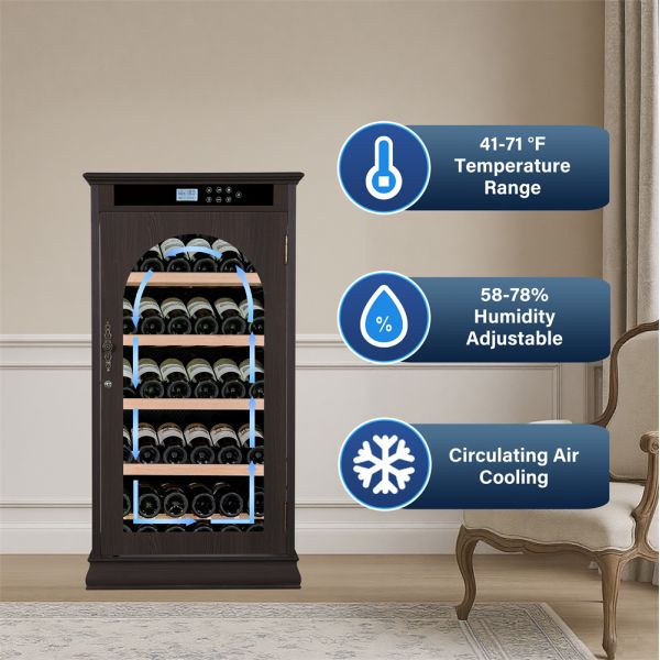 Dark Wood Wine Cooler Cabinet with Smart Touch Control and 36 Bottle Capacity