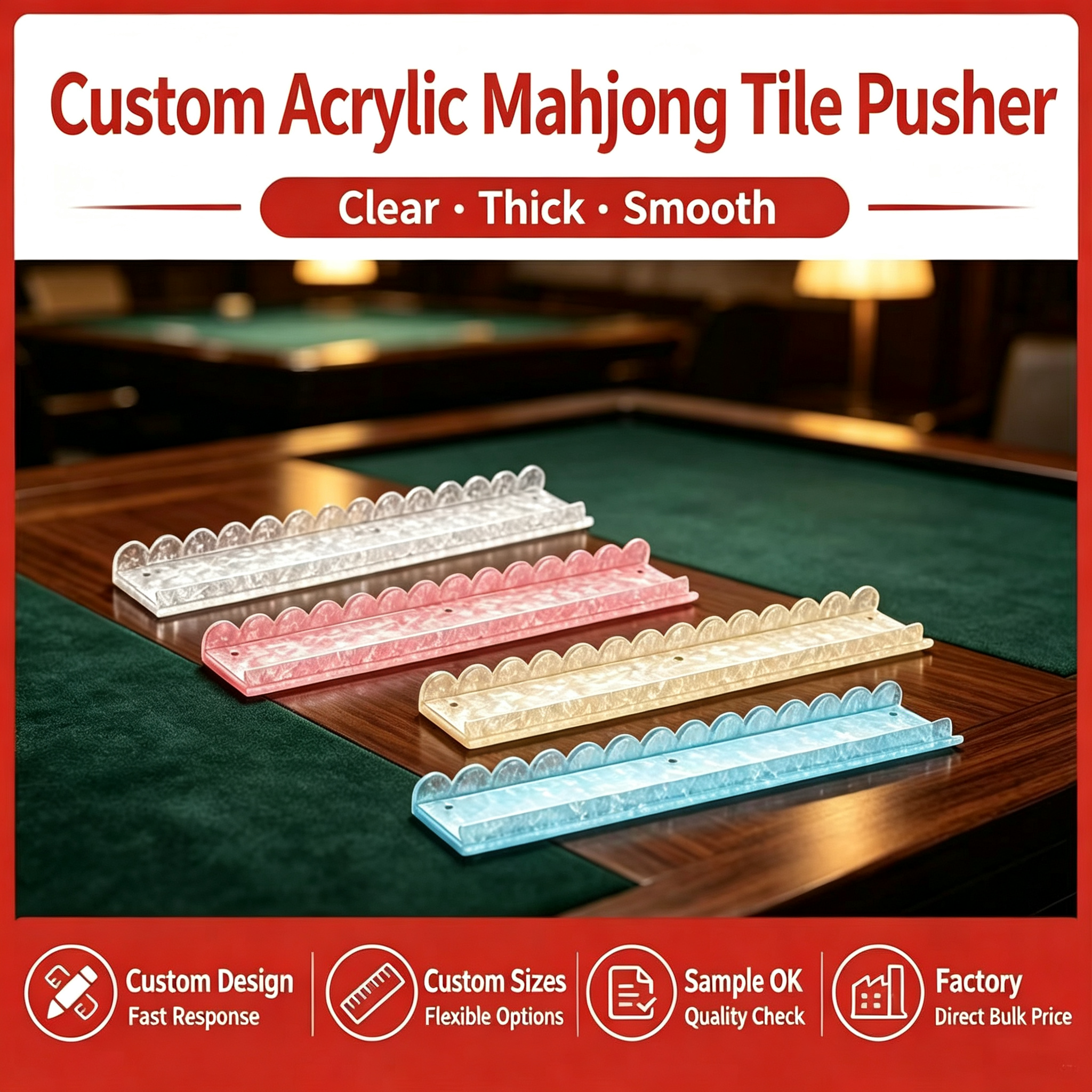 Custom Acrylic Mahjong Tile Pusher Rack — Thickened Mahjong Tile Holder, Magnetic Design, Factory Bulk Supply