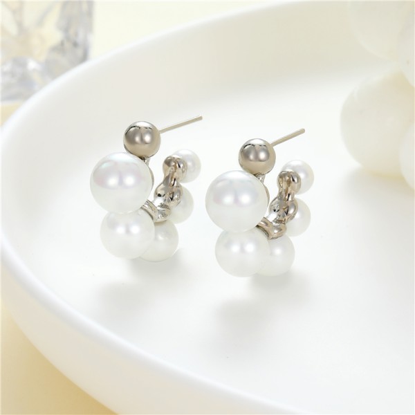 Wholesale Jiexing Jewelry Pearl Design Earring Gold Plated C-Shape Daily Design Stud Earrings S925 Silver Needle for Women Girls