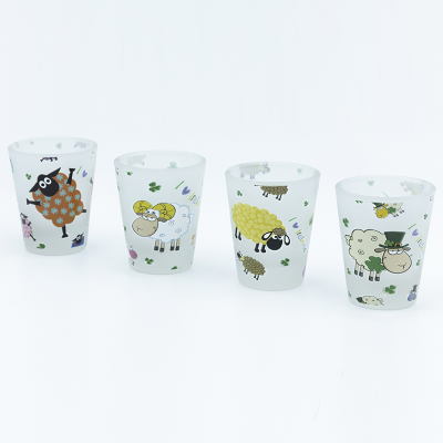 Acid-pickling glass Shamrock cups OEM/ODM with decal fired Dia 4.9*3.5 cm 6 cm H 80 ml