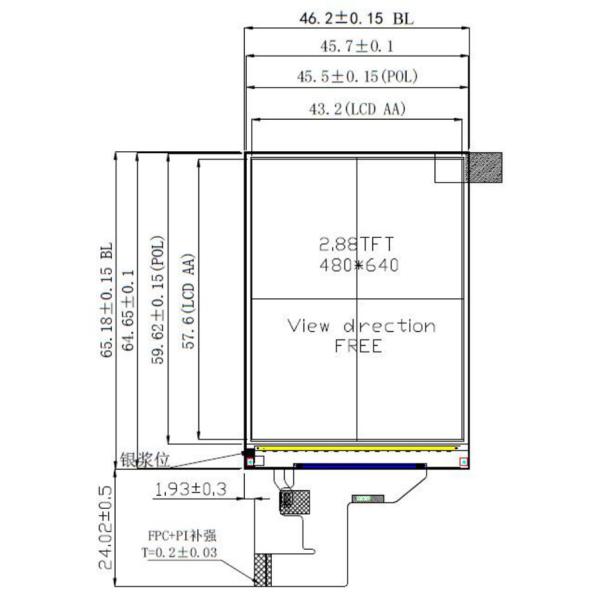 480x640 экранный дисплей касания VGA TFT LCD 2,88 дюйма с 2 штырями интерфейса 21 майны MIPI