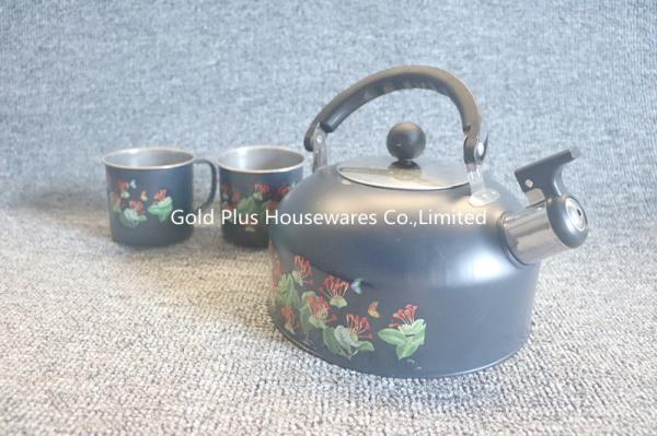 Wholesale drinkware coffee water tea pot flower painting food grade stainless steel whistling kettle with handle
