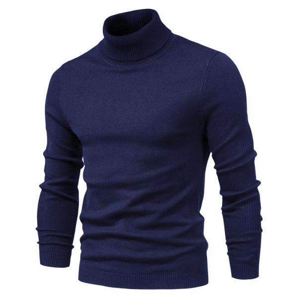 Solid Color Viscose/Cotton Pullover Sweater Slim Fit Turtleneck for Men's Casual Wear