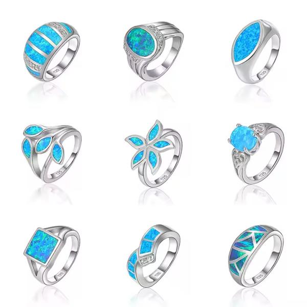 Blue Vermeil Opal Inlay Wedding Band Womens Jewelry 925 Silver
