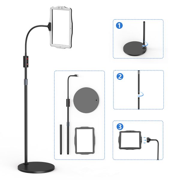 LED Magnifier Lamp with Floor Stand Featuring Infinite Adjustment of Light Brightness 360 Degree Rotation and Large HD Lens