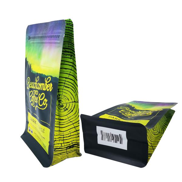 340 grams 12oz Matte Flat Bottom Side Gusset Coffee Bags with Valve and Front Zipper