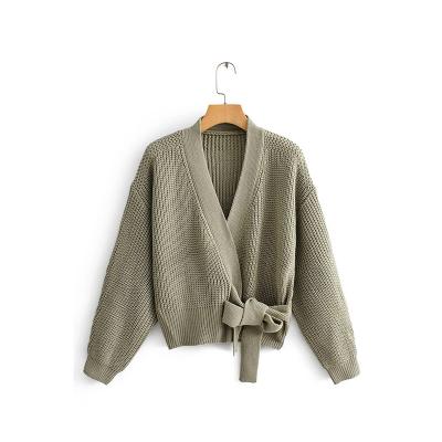 As senhoras puras da cor atam acima a mola Autumn Lantern Sleeve Sweater da camiseta da malha