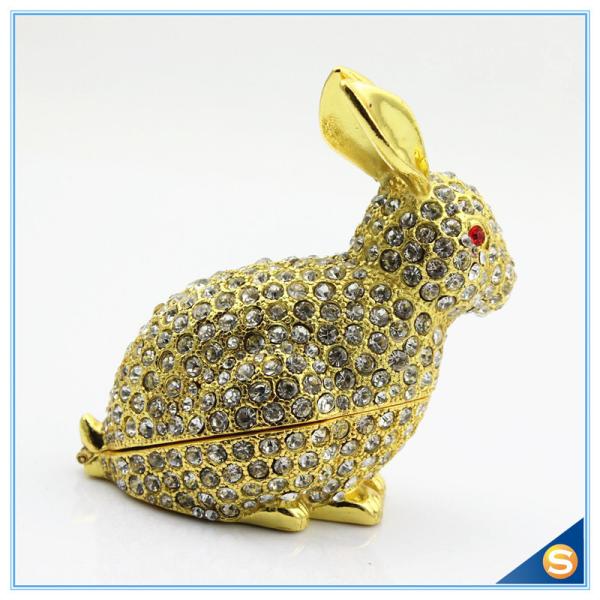 Handcraft Metal Rabbit Shape Trinket Box Full Of Rhinestone Lucky jewelry Box SCJ688-1