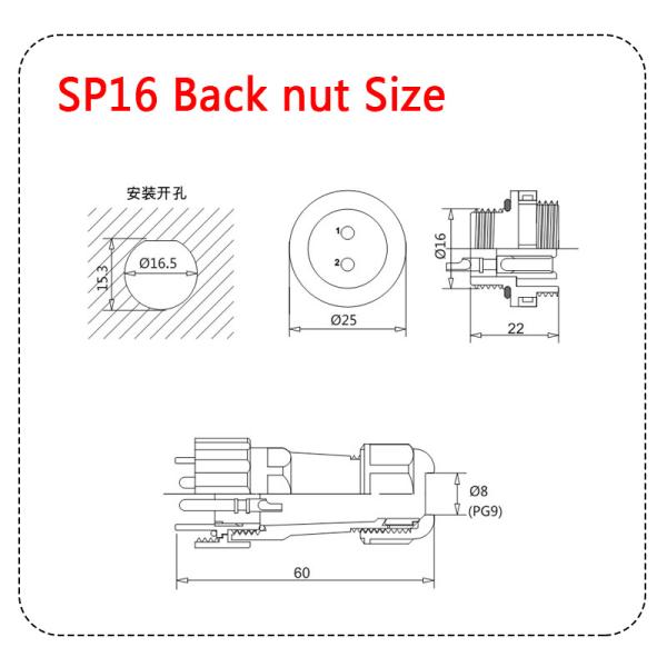 SP16 IP68 2 Pin Waterproof Connector Plug Socket PA66 Male And Female 5 Pin 9 Pin