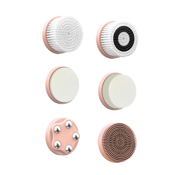 Lisaavo 6-in-1 Vibrating Facial Cleansing Brush with 1000mAh Battery - Pink Silicone Face Scrubber