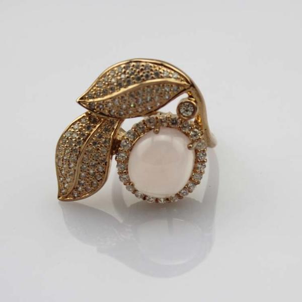 Rose Gold Plated 925 Silver Ring withGenuine Rose Quartz and Cubic Zirconia (R215)