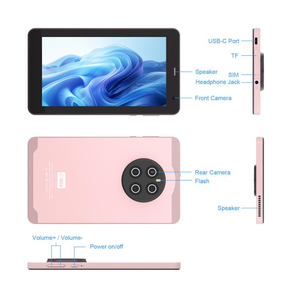 C Idea 7 Inch Tablets With SIM Wifi Android Tablet PC For Students CM518 Pro Pink