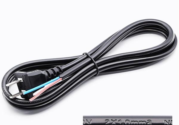 High quality 2 pin copper black power cord with striped end 10A/16A power cable