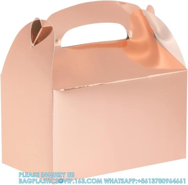 Treat Boxes - Candy Gable Boxes For Party Favors, Birthday, Wedding, Baby Shower (Rose Gold, 6.2x3.5x3.6 In)