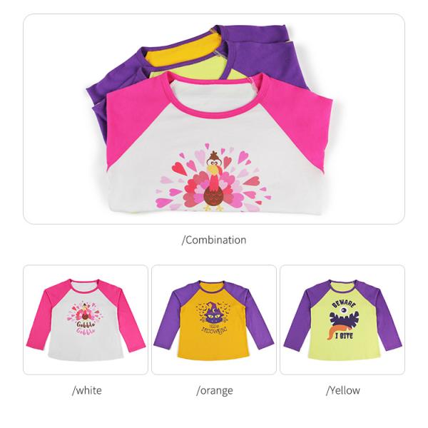 100% Cotton Raglan Long Sleeve Toddler Girls T-Shirts with Western Graphic Halloween Print