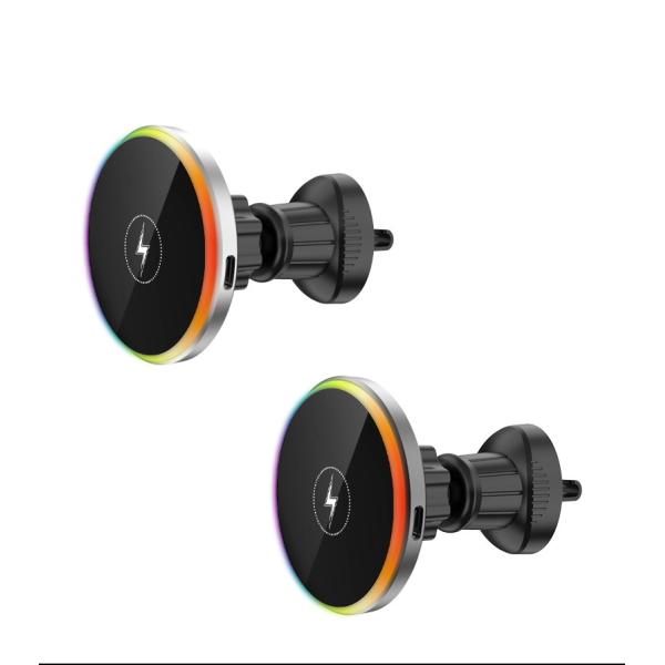 Magnetic 15W Max Air Vent Wireless Car Charger Silver/Grey for Qi Phones