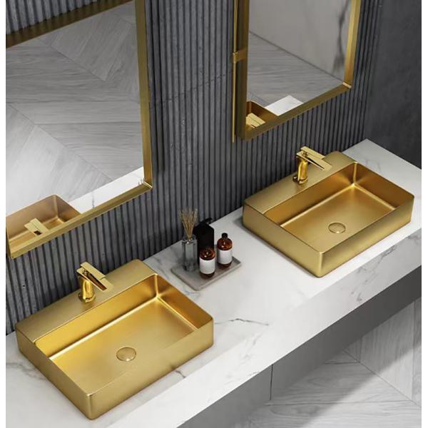 Brushed Gold Countertop Stainless Steel Vessel Sinks With Faucet Hole