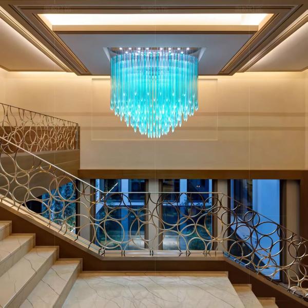 Techo de joyería azul verde cascada de hielo hecha a mano hielo soplado personalizado lámpara de araña de estalagita Hotel lobby villa lámpara de araña de ingeniería lámparas no estándar personalizado