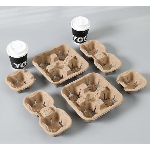 Hot Drink Cup Carrier Customized Request Biodegradable Brown Craft Paper Cup Holder Tray