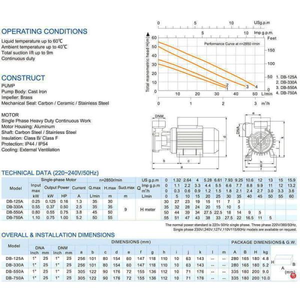 Насос серии ДБ электрический периферийный электрический, турбинка латуни насосов высокого давления