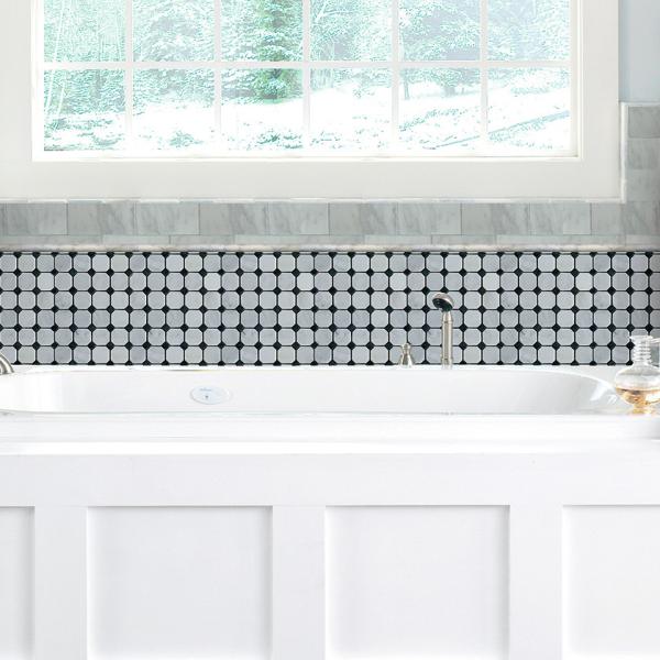 Arabescato Carrara White Italian Stone Mosaic Tile With Octagon Black Dots