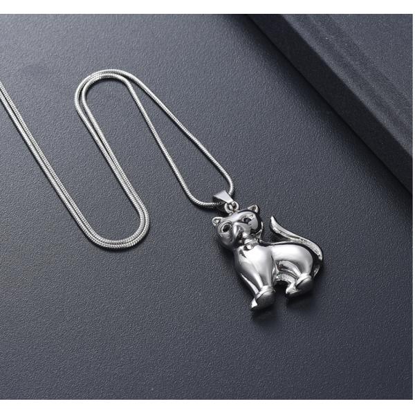Pet Ashes Holder Necklace Stainless Steel Cremation Jewelry with Lovely Cat Pendant