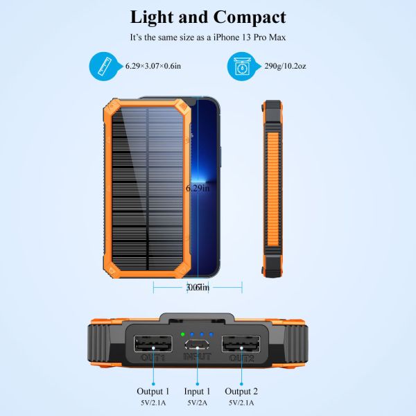 Solar Wired Power Bank 10000mAh Portable Wireless Charger Outdoor Battery Fast Charging