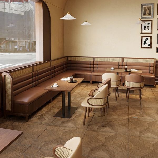 Hot Sale Custom Cafe Restaurant Furniture Table and Chair Set  Solid Wood Rattan Commercial Factory Direct