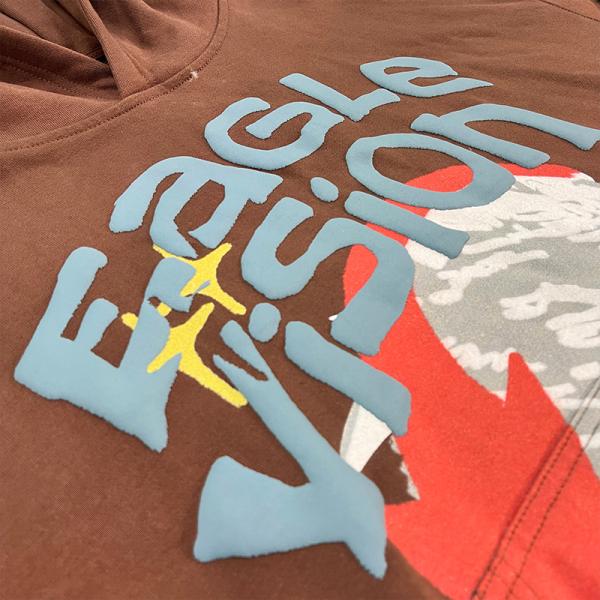 Impresión en 3D de algodón 100% marrón 500 Gsm Pullover de peso pesado de gran tamaño Francés Terry Puff Impresión Hoodie hombres