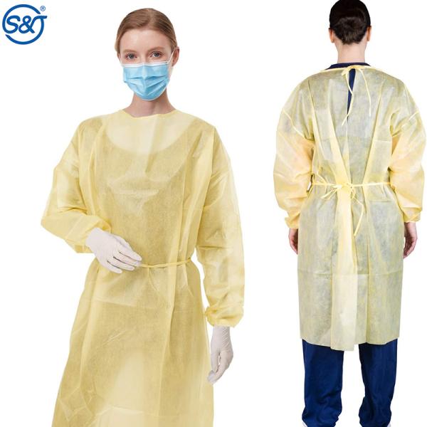 Patient SMS Fabric Blue Isolation Gown Yellow AAMI Level 2 Surgical Gown