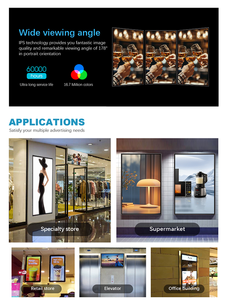 32/43/55 Inch Wall Mounted Digital Signage Display 2K/4K Flat Panel LCD Digital Menu Boards