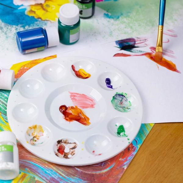 17cm Round Plastic Paint Palettes for Kids , Acrylic Paint Palette for Students DIY Craft