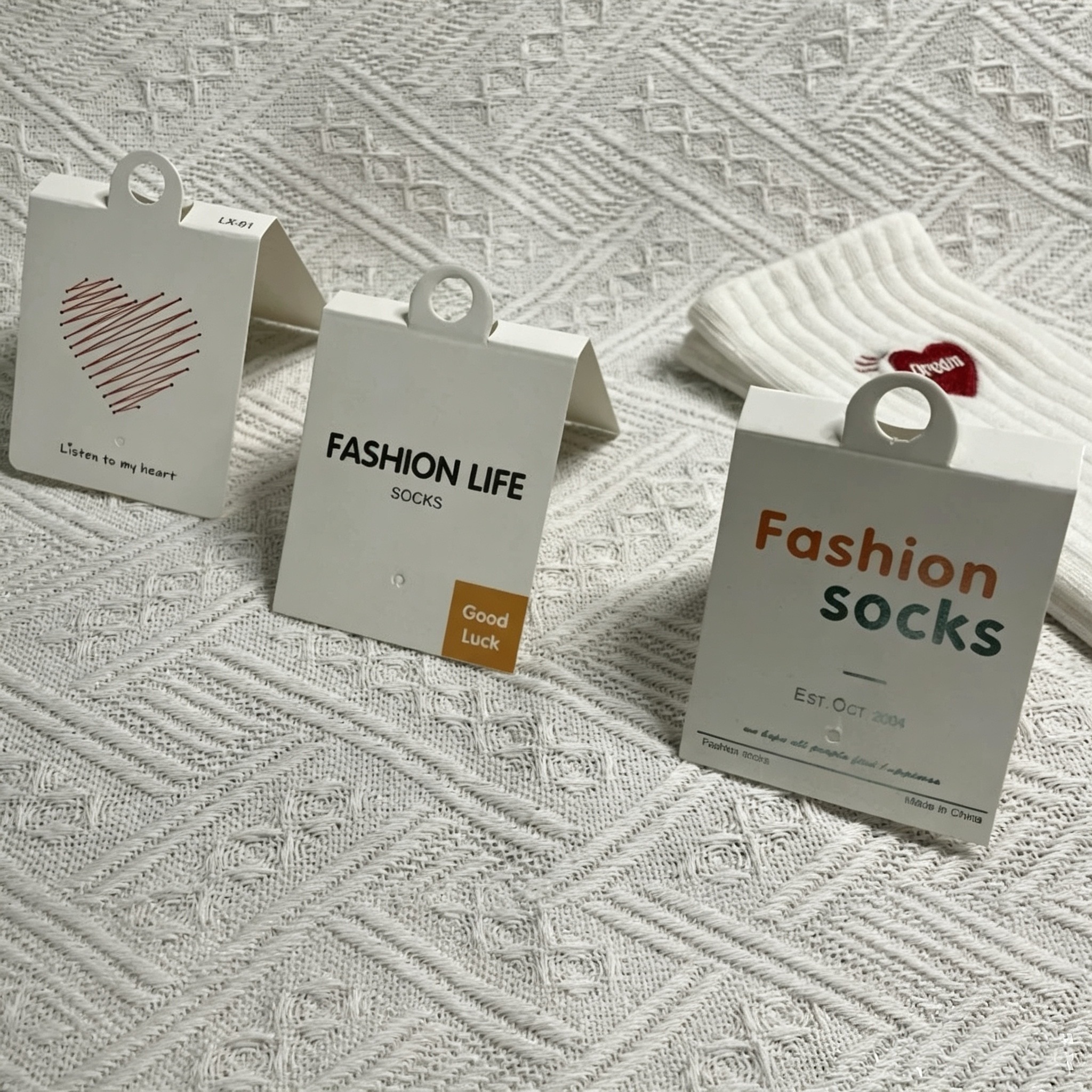 Folded Paper Sock Tags With Euro Hole And Barcode For Retail Hosiery Display