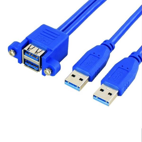 Double câble d'extension USB 3.0 monté sur un panneau de type A, mâle à femelle